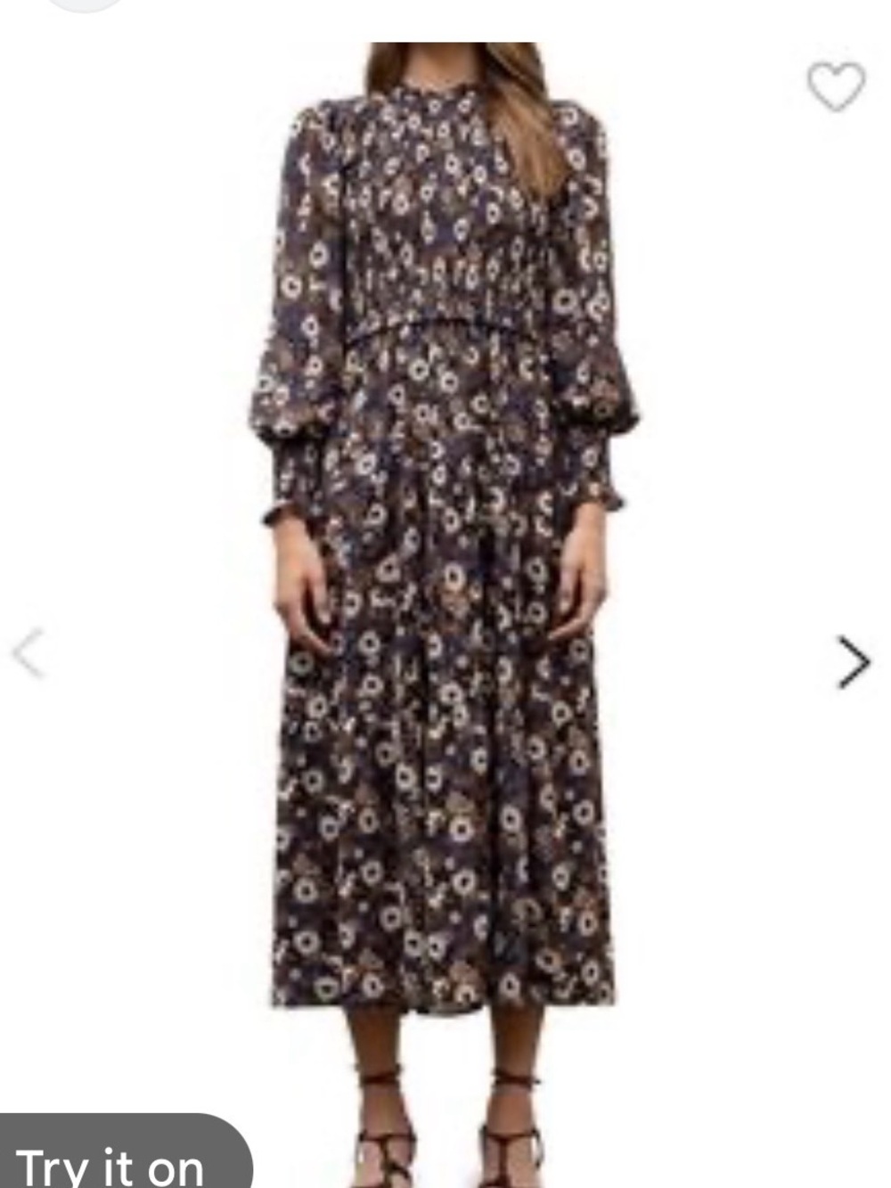 Anthropologie Floral Long Sleeve Midi Dress in Brown